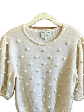 J. Crew Cream Pom-Pom Crewneck Sweater